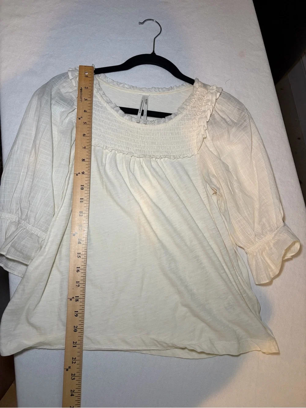 Anthropologie Cream Smocked Ruffle Yoke Blouse‎